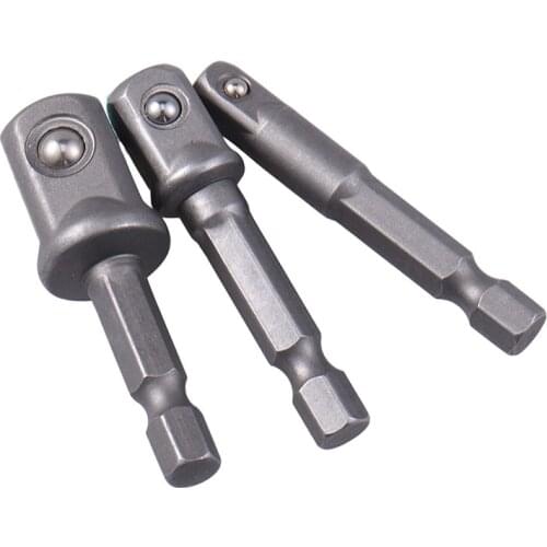 New 3pcs/set Chrome Vanadium Steel Socket Adapter Hex Shank to 1/4" 3/8" 1/2" Extension Drill Bits Bar Hex Bit Set Power Tools