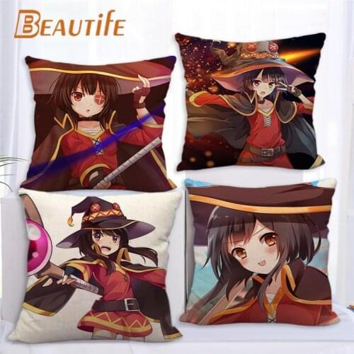 Custom Konosuba Anime Girl Pillowcase 45X45cm Wedding Decorative Eco-Friendly Cotton Linen Fabric Pillow Case