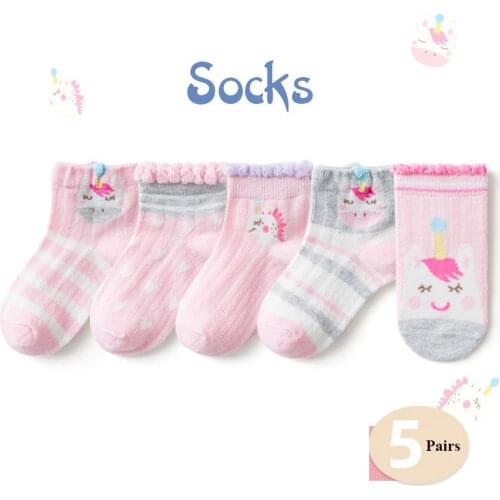 Unicorn Socks For Girls Boys Cotton Short Boat Sock 5Pairs/Lot Cartoon Animal Panda Dinosaur Socks Big Kids Toddler Baby Sock