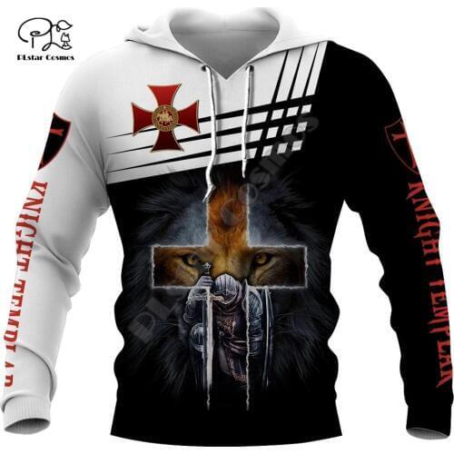 New men Knights Templar Lion Print 3d hoodies funny soldier sweatshirt zipper jacket Unisex streetwear Casual Tracksuit pullover