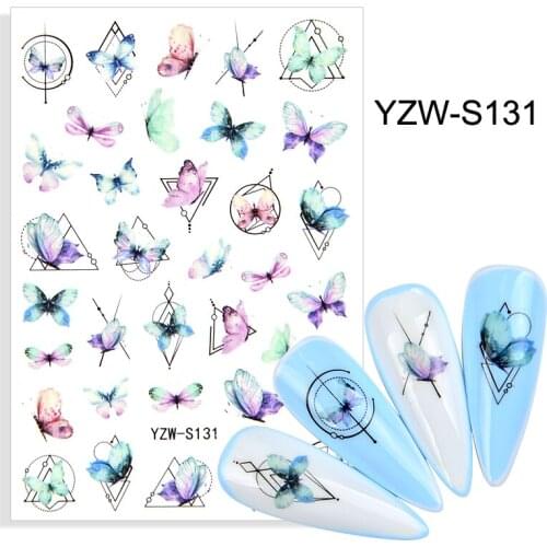 New 3D Stickers Nails Watercolor Butterfly Adhesive Designer Sliders Decals Geometry Line Art Decorations Manicure Accessories