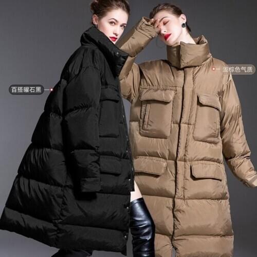 Obrix Winter Female Warm Parka Long Casual Style Solid Color Jacket Duck Down Not Hooded Loose Fit Coat For Women