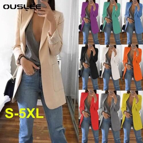 OUELEE Autumn Winter Womens Mid Coat Slim Cardigan Outdoor Work Suit Jacket Ladies Business Cardigan Outwear Long Jackets