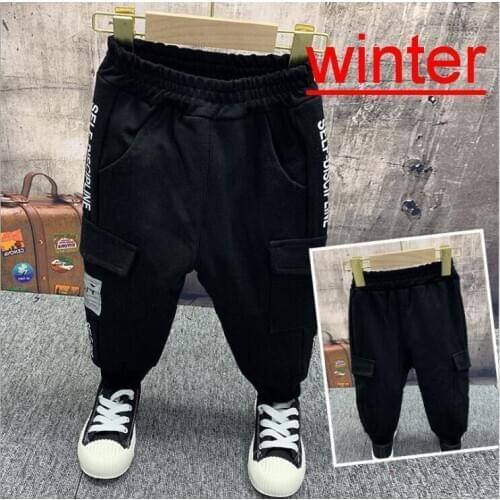 Autumn Winter boys girls black color thick sweatpants children polar fleece lining casual sports pants kids trousers