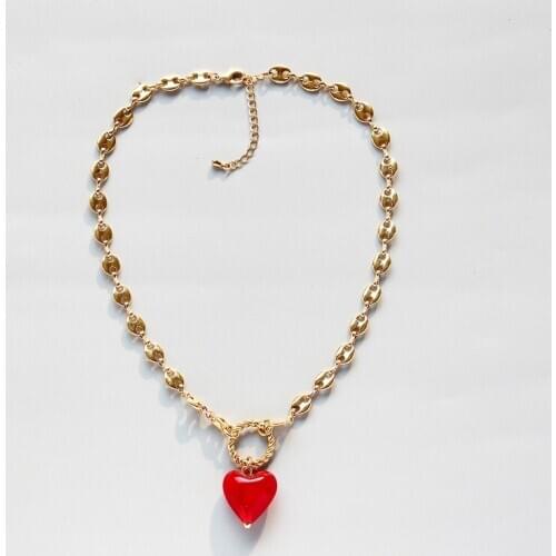 European and American style resin Heart Pendant Necklace Korean fashion copper clavicle Chain Necklace