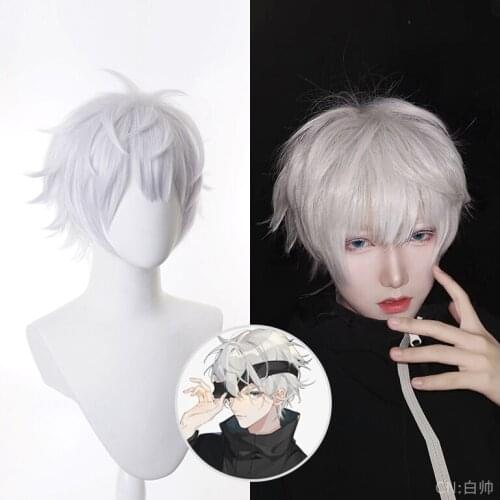 Anime Jujutsu Kaisen Gojo Satoru 2 Types Cosplay Wig Light Purple Short Heat Resistant Synthetic Hair with Wigs Cap Party Wigs