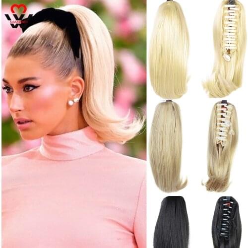 MANWEI Straight Claw Ponytails Clip In Hair Extensions Blonde Black Synthetic Hair Little Pony Tail High Temperature Fiber