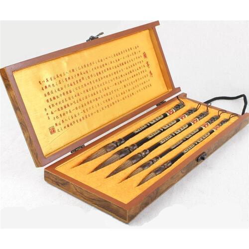 Luxury Calligraphy Pen Brush Gift Set with 5 Brushes Traditional Calligraphy Writing Brush Weasel Hair Regular Script Pen Set