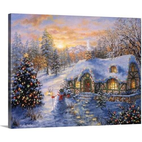 Christmas Hut Oil Painting Wall Art Engraving Home Decoration