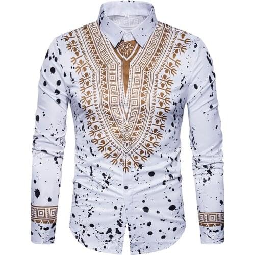 3D Print Shirt Men Nice Traditional African Dashiki Men Shirt Long Sleeve Slim Fit Casual Mens Dress Shirts Camisas Masculinas