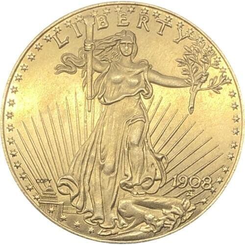 United States Liberty 1908 Twenty 20 Dollars Saint Gaudens Double Eagle With Motto In God We Trust Gold Copy Coin
