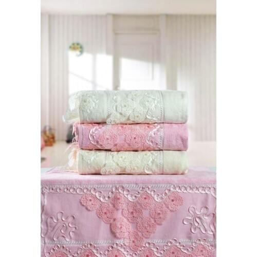 Turkish Pure %100 Cotton Super Absorbent Face Towel Set 4 Pieces 50x80cm Soft 2021 Season Pink & White Home Textile