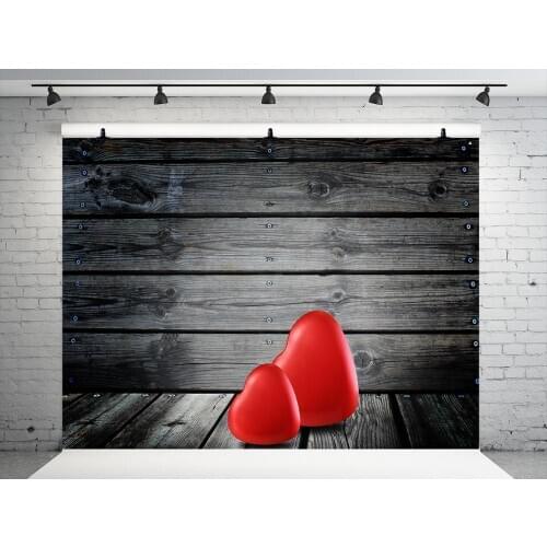 VinylBDS Dark Wood ValentineS Day Photography Backdrop Red Love Heart Telon De Fondo Para Fotografia Washable Studio Backdrop