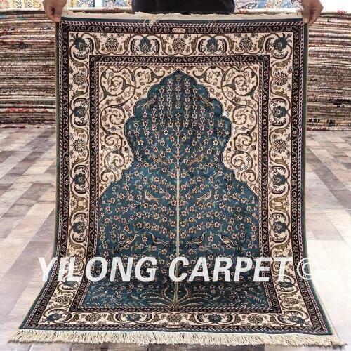 YILONG 2.75'x4' Oriental silk carpet blue tree of life vantage exquisite handmade persian silk rug (HF014A)