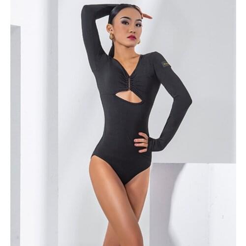 Women Latin Dance Top Sexy Bodysuit Practice Clothes Female Long Sleeve One-Piece Blouse Samba Latin Dance Performance Costumes