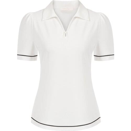 Belle Poque Women Lapel Collar Shirt Casual Short Sleeve V-Neck Contrast Color Tops Clothes Summer Casual Sports Wear Ladies