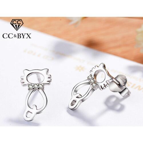 Stud Earrings For Women Cute Cat Cubic Zirconia Lovely Jewelry Earring Bridal Wedding Party Gift Brincos Accessories CCE652