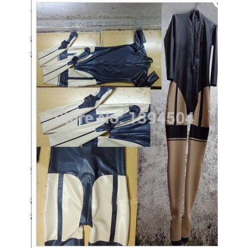 New design hot women exotic handmade Latex spliced fake two pieces Catsuits female maid Fetish Uniform Zentai Costumes customize
