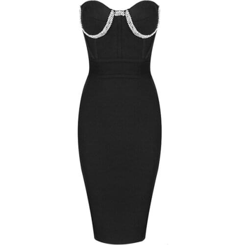 Sexy Women Dresses Diamond Black Off Shoulder Sleeveless Bodycon High Quality Women Dress For Night Party Clothing