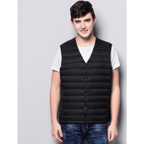 Winter Collarless Waistcoat New Man Ultra Light Down Vest Spring Autumn Sleeveless V-Neck Vest Male Casual