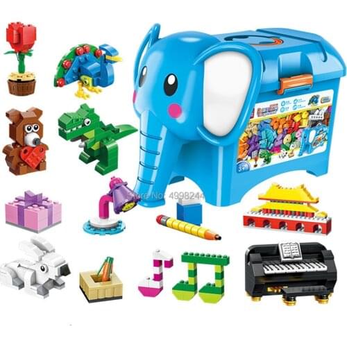 1104pcs creative elephant piano animal flower pencil architecture gift box diy enlighten building blocks Bricks Toy