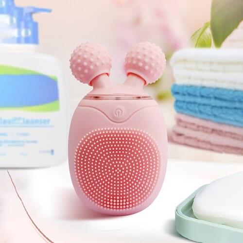 Mini Silicone Facial 2 In 1 Sonic Cleansing Brush Face Skin Care Tools Face Lifting Wrinkle Rechargeable Facial Beauty Massager