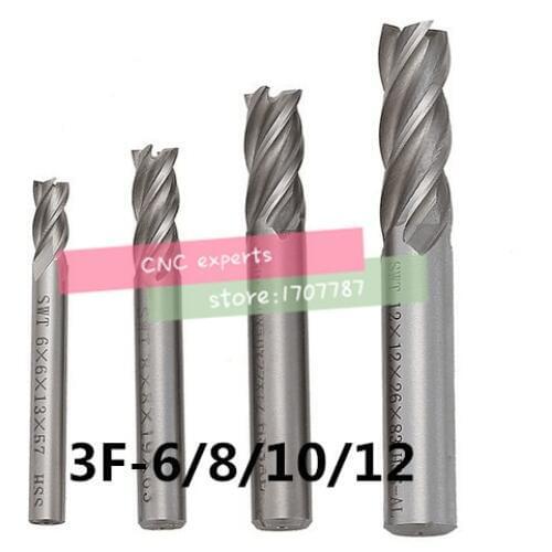 4 Pcs Milling Cutter End Mill CNC Tools HSS Diameter 6/8/10/12mm 3 Blades Flute Straight Shank Tools