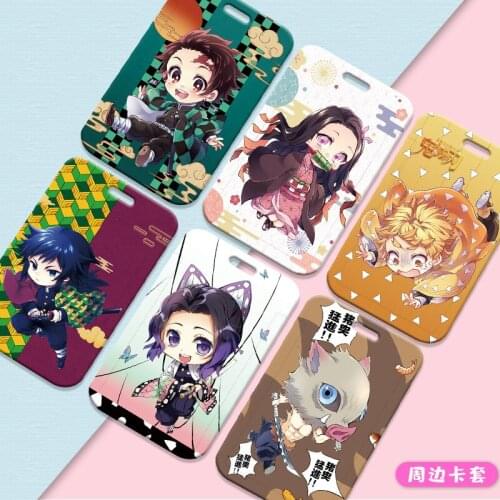 Anime Game Demon Slayer Kamado Tanjirou Agatsuma Zenitsu Tomioka Giyuu Kochou Shinobu Key buckle Bank card cover Model Toys Gif