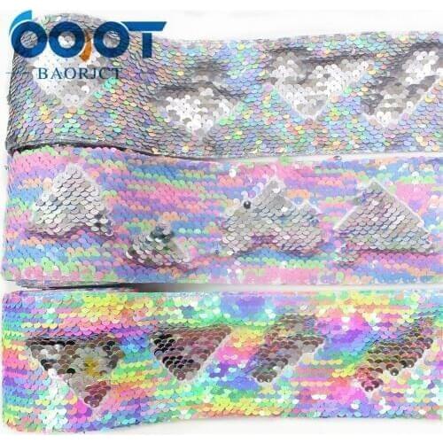 OOOT BAORJCT I-19619-1405,75mm 2yard Fish scale Printing Sequin Glitter Ribbon,DIY Hairbows Accessories Wedding Party Decoration