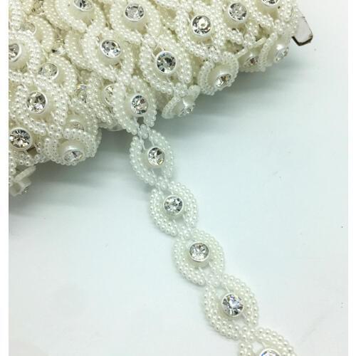 1 Yards 12mm Rhinestone Chain Pearl Crystal Chain Sew On Trims Wedding Dress Costume Applique #ZuL13