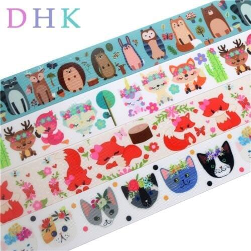DHK 1.5'' 5yards fox cat animals printed grosgrain Ribbon Accessory hairbow headwear decoration DIY Wholesale 38mm E1615