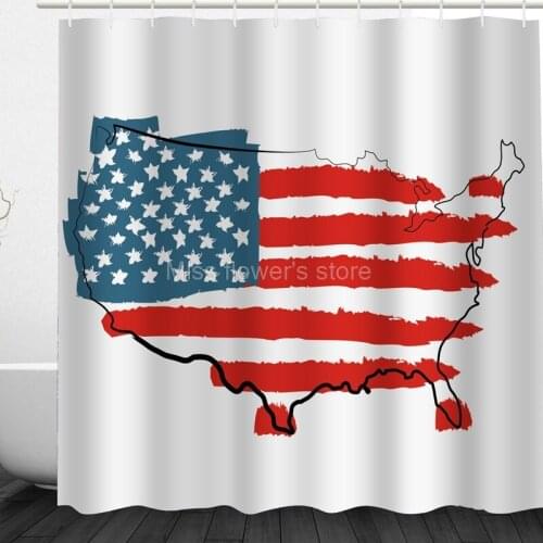 American Flag Map Pattern Design Custom Shower Curtains Bathroom Waterproof Mildew Polyester Fabric + 12 Hooks