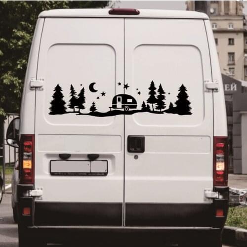 For Camping Rv Starry Forest Mountain Car Wall Sticker Travel Camper Star Moon Tree Motorhome Decal Vinyl Home Decor