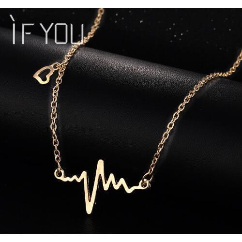 IF YOU New fashion jewelry The unique design Gold Color electrocardiogram charm pendant necklace for lovers 2017 Christmas gift
