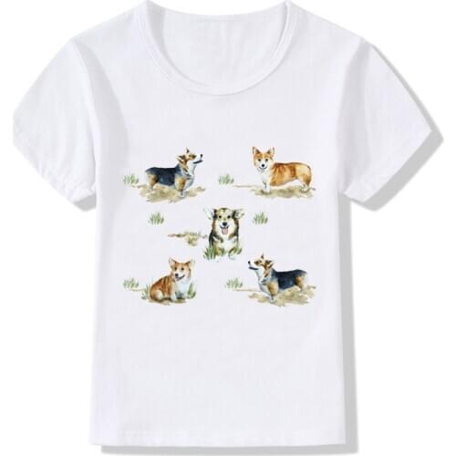 Boys t-shirt girls tops children t-shirts corgi dog print summer leisure O-Ncek short-sleeved clothes tops girls t-shirts boys