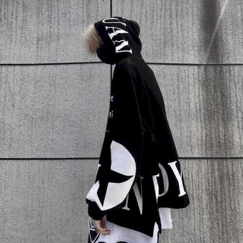 Gothic Oversized Hoodies Women Sweatshirt Men Hong Kong Style Loose Trend Letter Printing Hooded Student Plus Velvet Thickening