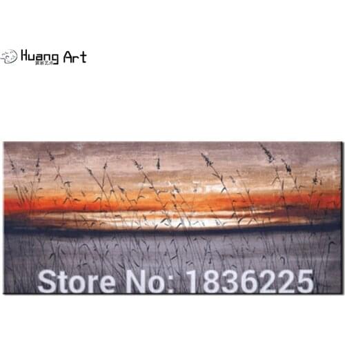 Pure Handmade Modern Reed Landscape Oil Painting on Canvas for Living Room Decoration Sunrise Lake Landscape Wall Painting