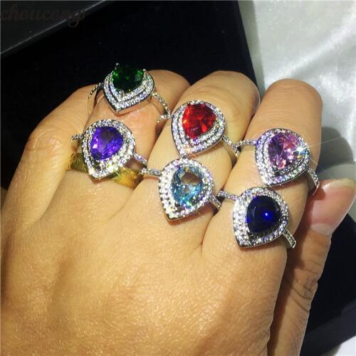 Choucong 6 colors Water Drop Ring 925 Sterling Silver Peart cut AAAAA cz Birthstone Wedding Band Rings For Women Party Jewelry