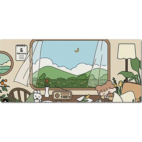 90x40cm 35.43x15.74 Inch Super Large Size Cute High Definition Cartoon Quiet Afternoon Pattern Table Mat Non-slip Mouse Pad