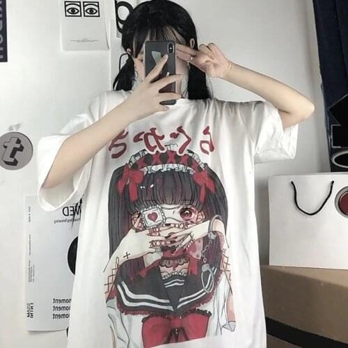 Cute Cartoon Sweet Girls T-shirt Japanese Streetwear Harajuku Pink Kawaii Casual Tops Vintage Loose Summer Woman O Neck Tee Tops