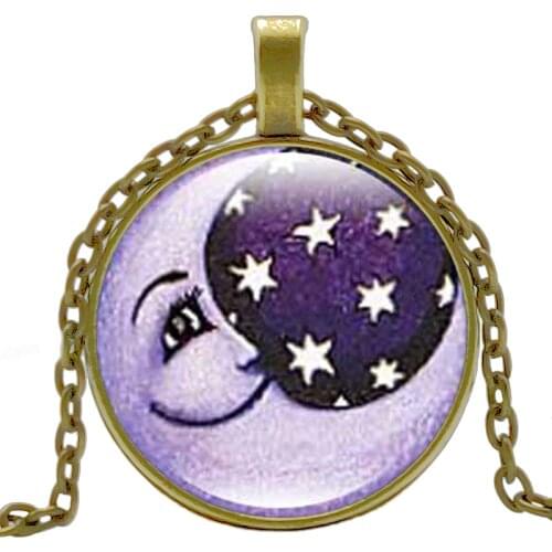 HOT! 2019 Stars Moon Goddess Necklace Fashion Anime Surrounding Glass Convex Round Pendant Necklace Charm Girl Jewelry