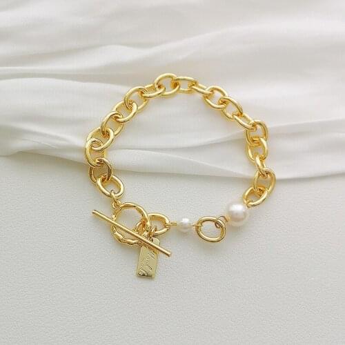 New Imitation Pearl Fashion Minimalist Chain Bracelet For Women Wedding Party Gift Eco Brass OT Clasp With 14k Real Gold 2021HOT