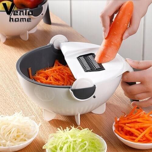 Multifunctional Vegetable Slicer 9 In 1 Rotate Vegetable Cutter With Drain Basket Fruit Shredder Grater Slicer Kitchen Gadget Se