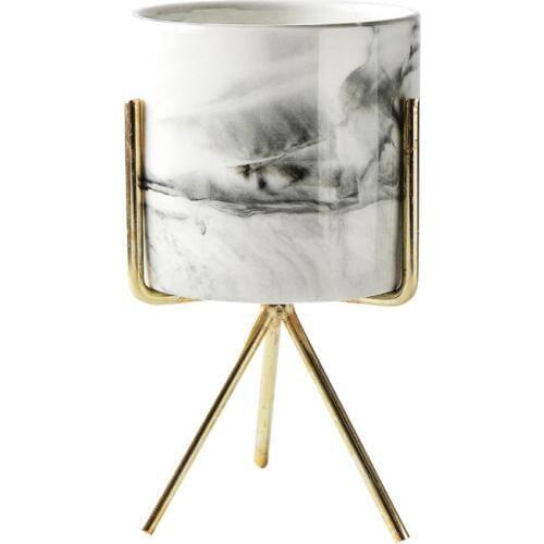 Big deal Nordic Home Minimalist Style Marble Vase Wrought Iron Tabletop Succulent Flower Pot Gold + White Ceramic L