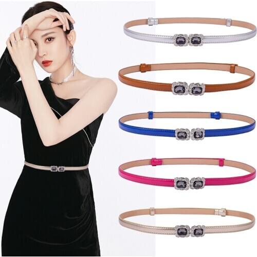 2020 New Korean Fashion Diamond-studded Womens Thin Belt Sweet Flower Rhinestones Wild Candy Color Womens Belt