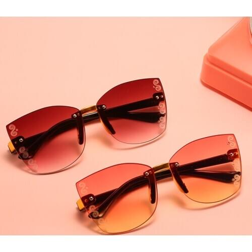 2020 New Stylish Rimless Children Cat Eye Sunglasses Fashion Kid Square Pink Gradient Sun Glasses Boy Girl Goggle UV400 Eyewear