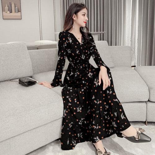 New Autumn Fashion Dress Womens Chiffon Printed Dress Woman Dresses Vestido De Mujer Femme Robe