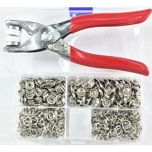 1pc Plier Button Tool +100Sets Silver 9.5mm Metal Prong Snap Buttons Fasteners Press Studs Poppers Baby Romper Buckle Snap+1 Box