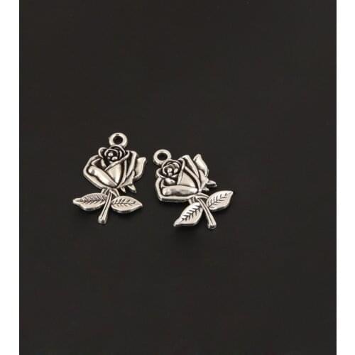 20pcs Flower Rose Charms Silver Color Floral Findings Plants Pendants DIY Jewelry Making Accessorie