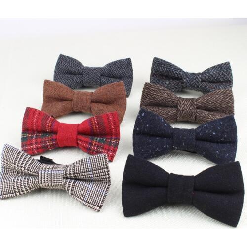 Superior Classical Formal 100% Wool Bow Tie Gravata Multiple Colors Houndstooth Pattern Necktie Mens Luxury Ties Tweed Bowtie